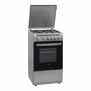 Aragaz Heinner HFSC-V50LITGSL, 4 arzatoare, Gaz, Aprindere electrica, Timer, Grill, 50 cm, Argintiu