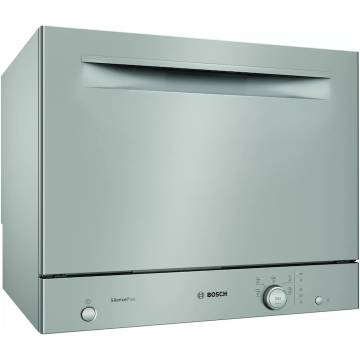 Masina de spalat vase compacta Bosch SKS51E38EU, 6 seturi, 5 programe, Clasa F, ActiveWater, ExtraDry, EcoSilence Drive, 45 cm, Argintiu