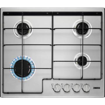 Plita incorporabila Zanussi ZGH65414XS, Gaz, 4 zone de gatit, Aprindere electrica, Dispozitiv siguranta, 60 cm, Inox