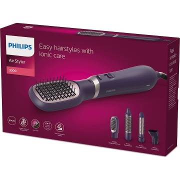 Perie cu aer cald Philips Seria 3000 BHA313/00, 800W, tehnologie cu ioni, 4 accesorii, diametru perie 38mm, setare temperatura de ingrijire si aer rece, infuzata cu ulei de argan