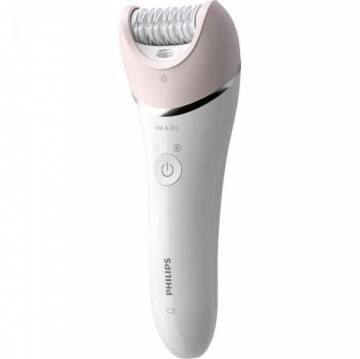 Epilator umed si uscat Philips Seria 8000 BRE721/00, 8 accesorii, 32 pensete, Utilizare fara fir, 2 setari viteza, opti-light, Discuri ceramice, Argintiu