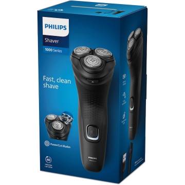 Aparat de ras PHILIPS Shaver Seria 1000 S1141/00, barbierit umed şi uscat, fara fir, capete 4D flexibile, lame autoascutire, 40 min, capac de protectie, Negru